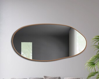 Irregular Wall Mirror, Asymmetrical Bathroom Mirror, Wooden Gold Framed Wall Mirror, Living Room Mirror, Modern Mirror, Unique Makeup Mirror