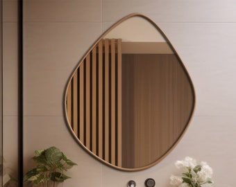 Gold Framed Irregular Wall Mirror, Unique Bathroom Mirror, Aesthetic Home Mirror, Modern Asymmetrical Makeup Mirror for Bedroom Living Room