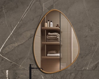 Irregular Shaped Mirror, Asymmetrical Mirror, Aesthetic Bathroom Mirror, Gold Framed Living Room Mirror, Modern Home Decor, Mirror Art