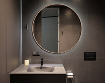 Moderne gouden ronde spiegel, ronde badkamerspiegel, cirkelspiegel voor muur, esthetische wandspiegel voor woonkamer, slaapkamer, hal en hal