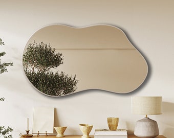 Asymmetric Mirror, Irregular Wood Frame Mirror, Modern Home Mirror, Living Room Mirror, Entryway Mirror, Mirror Home Decor, Wavy Mirror