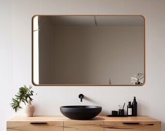 Espejo de pared rectangular único, espejo con marco dorado, espejo de maquillaje minimalista, decoración de pared del pasillo, espejo de baño negro, decoración de pared de lujo