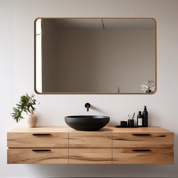 Specchio da parete rettangolare unico, specchio con cornice dorata, specchio per il trucco minimalista, decorazione della parete del corridoio, specchio del bagno nero, decorazione della parete di lusso