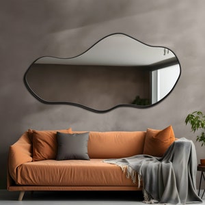 Asymmetrischer Spiegel, luxuriöser Holzrahmenspiegel, moderner Wohnspiegel, Wohnzimmerspiegel, Eingangsspiegel, Spiegel-Wohndekor, gewellter Spiegel Bild 3