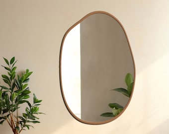 Irregular Wall Mirror, Asymmetrical Bathroom Mirror, Wooden Gold Framed Wall Mirror, Living Room Mirror, Modern Mirror,Unique Bedroom Mirror