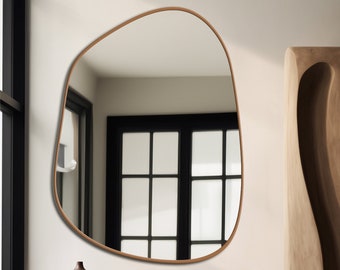 Miroir de salle de bain asymétrique, Miroir nuage, Miroir irrégulier, Miroir de courtoisie décoratif moderne avec cadre en bois, Miroir pour entrée de chambre