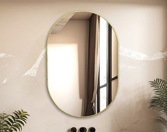 Miroir ovale élégant, miroir ovale avec cadre doré, miroir de salle de bain moderne, miroir ovale vertical, miroir de console minimaliste, miroir mural en bois