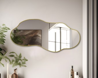Asymmetrischer Wandspiegel, Ästhetischer Wandspiegel, Spiegel-Wanddekor, Badezimmerspiegel, Wohnzimmerspiegel, Eingangsbereich-Spiegel, gewellter Spiegel