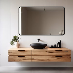 Unique Rectangular Wall Mirror, Gold Framed Mirror, Minimalist Makeup Mirror, Hallway Wall Decor, Black Bathroom Mirror, Luxury Wall Decor zdjęcie 10