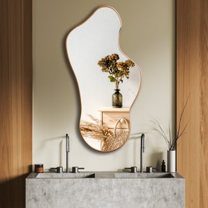 Unregelmäßiger Spiegel, asymmetrischer Spiegel, ästhetischer Badezimmerspiegel, goldgerahmter Wohnzimmerspiegel, moderner Schlafzimmerspiegel, Wohndekoration Bild 4