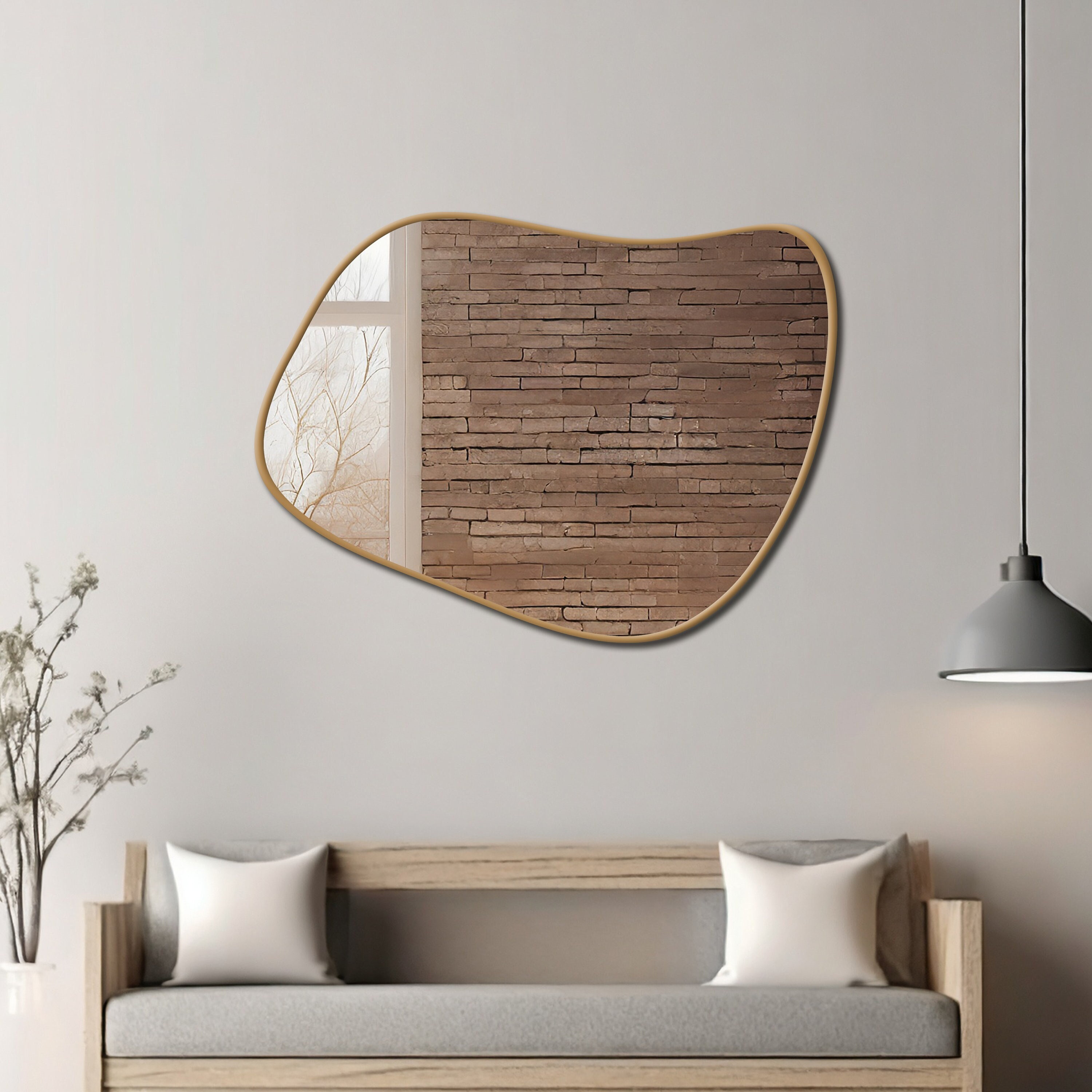 Irregular Shaped Mirror Wall Decor, Black Framed Asymmetrical Mirror