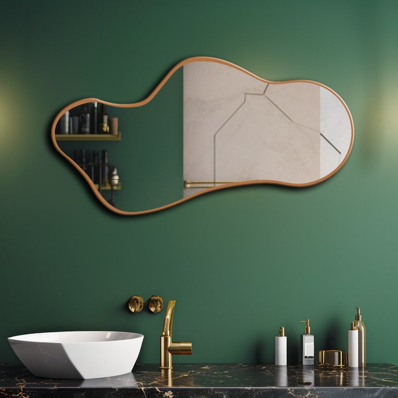 Unregelmäßiger Spiegel, asymmetrischer Spiegel, ästhetischer Badezimmerspiegel, goldgerahmter Wohnzimmerspiegel, moderner Schlafzimmerspiegel, Wohndekoration Bild 6