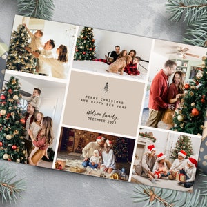 Colagem de cubo festivo, 6 fotos, cartões de Natal, PDF, cartão personalizável, modelo Canva