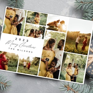 Fotocollage Weihnachtskarte, 9 Fotos, anpassbare Weihnachtsvorlage, PDF, druckbar, Canva-Vorlage