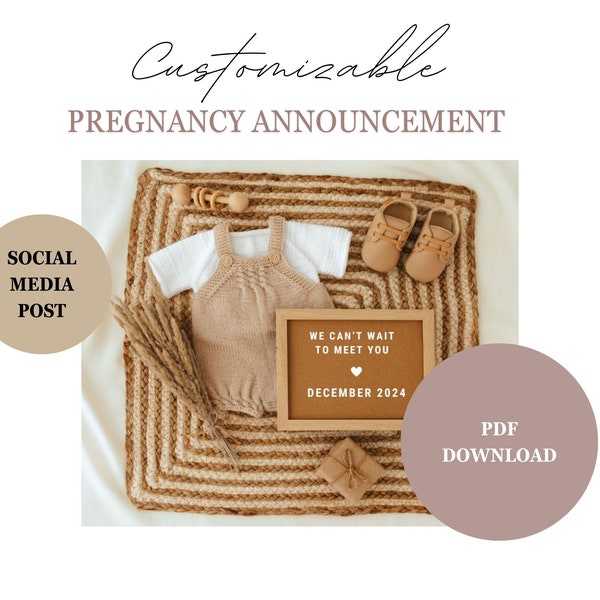 Baby Overalls Pregnancy Announcement, Customizable social media post, PDF download