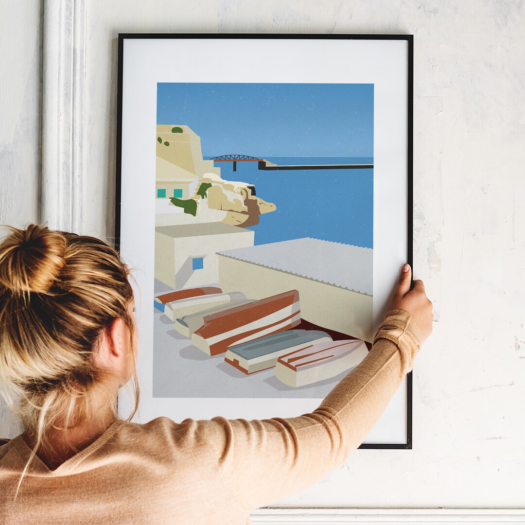Mediterranean Seaside A4 Poster Modern Coastal Wall Art Print ...