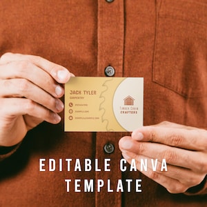 Construction Business Card Template Editable Canva File perfect for carpenter, woodworker illustration, builder, carpentry svg