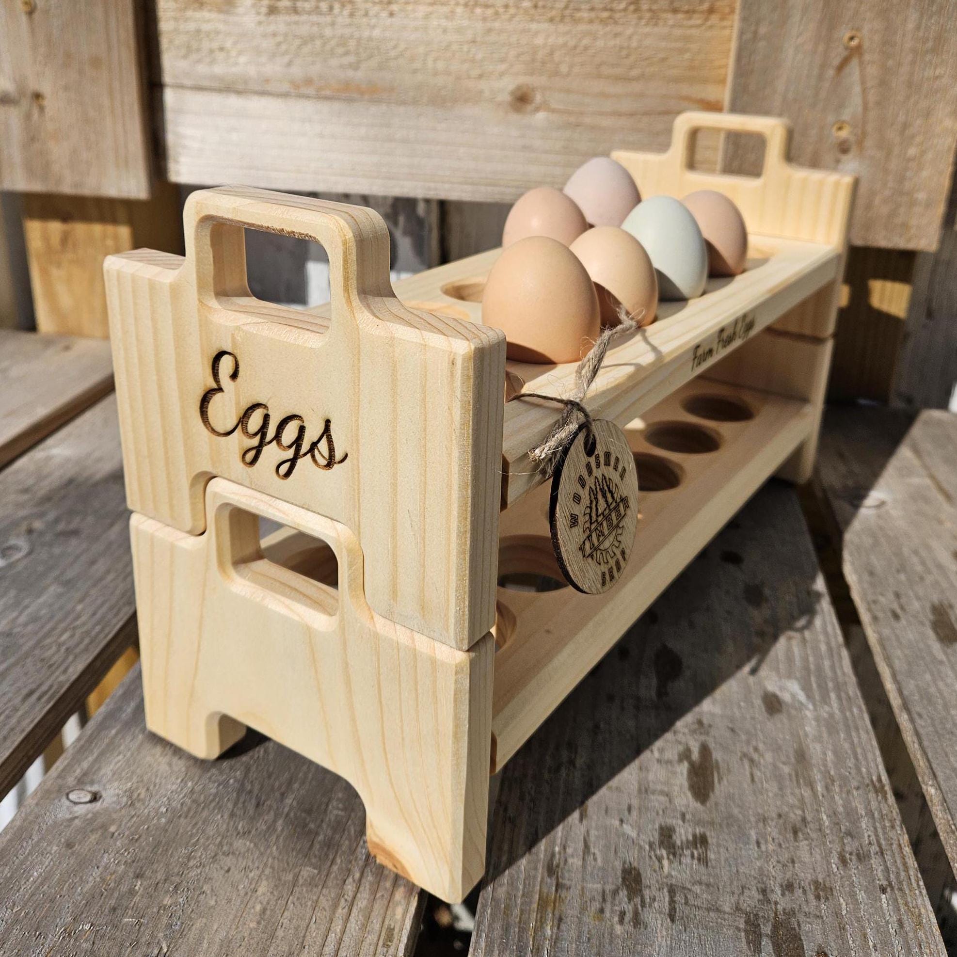 Personalisierter, stapelbarer Eierhalter aus Holz l Hühnerei-Halterung l Holz-Enteneihalter l Holz-Eierregal l Holz-Eierkarton l Eierablage