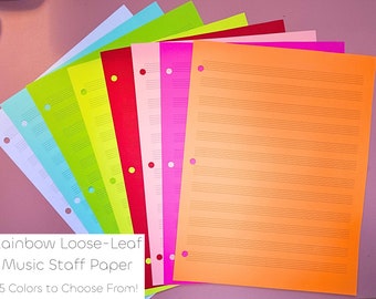 Colorful Loose Leaf Blank Staff Music Filler Notebook Paper for 3-Ring Binder