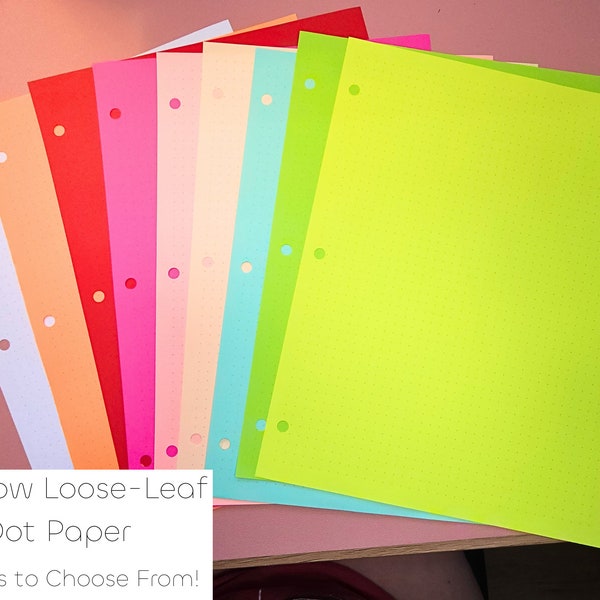 Colorful Loose Leaf Dot Grid Filler Notebook Paper for 3-Ring Binder
