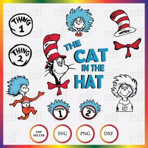 Dr. Seuss Bundle / Katze im Hut / Dr. Seuss Hut / Dinge / Sofort Download / svg, Png, Dxf