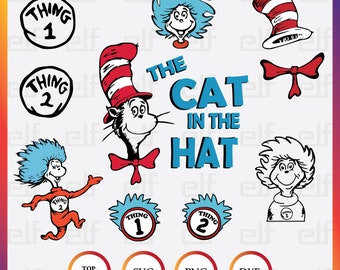 Dr. Seuss SVG-bundel: kat met de hoed, dingen (direct downloaden, png, dxf)