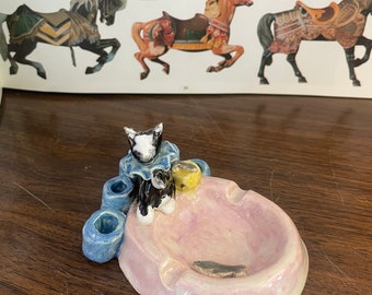 Circus Cat Ashtray and Cigarette Holder