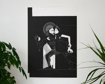 die Lovers ― Original Artwork Poster · Tarot Illustration · Black and White