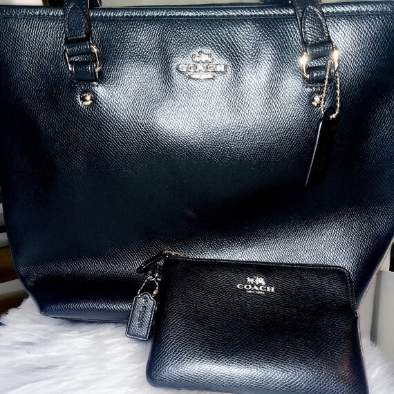 Black Coach Crossgrain Leather Zip Top Tote with Matc… Gem