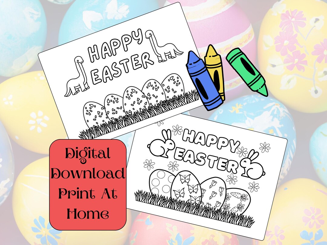 Printable Bunny and Dinosaur Easter Coloring Pages (digital Download ...