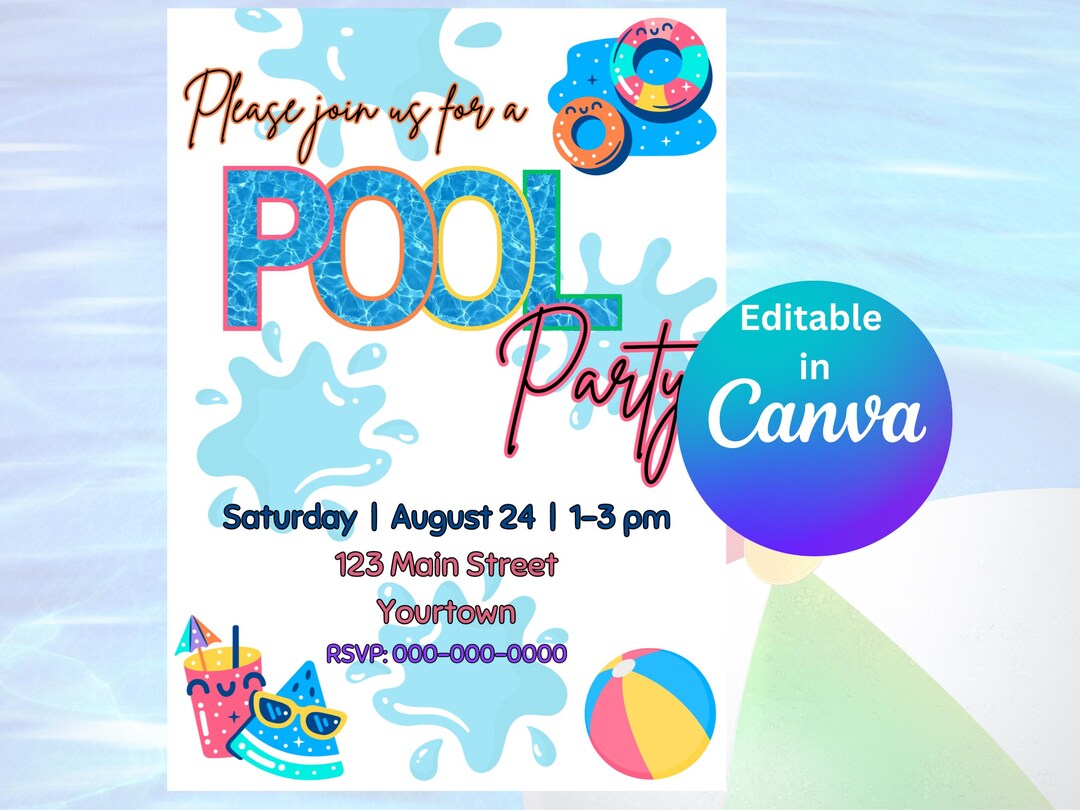 Editable Pool Party Invitation, Fun Swim Invite, Canva Template ...
