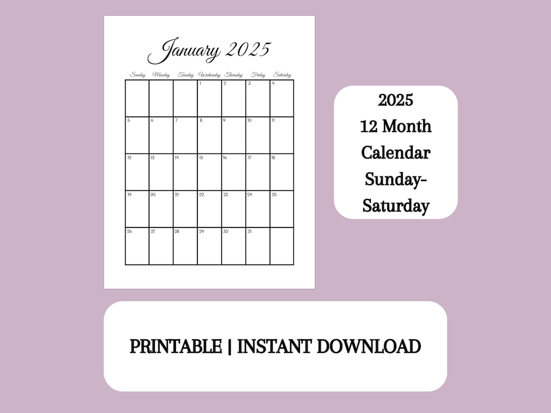 Printable Calendar 2025 12 Month Digital Download Planner Printable Calendar 2025 12 Month Digital Download Planner