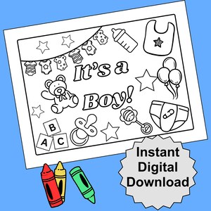 It's a Boy Coloring Page, Baby Shower Games, Gender Reveal Party ...