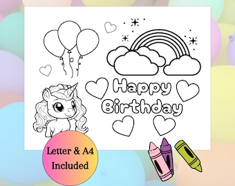 Unicorn Rainbow Birthday Printable Coloring Page (Digital Download)