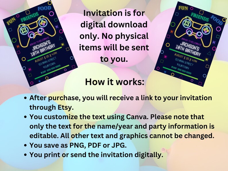 Video Game Birthday Party Invitation, Editable Canva, Digital Download ...