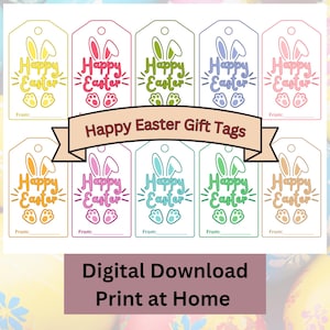 Druckbare Frohe Ostern Geschenkanhänger, Hase Ohren und Füße vorhanden Tags, digitaler Download, Ausdrucken zu Hause und Einschreiben, Osterfeiertagsfeier