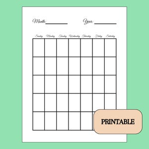 Printable Blank Calendar, Undated, Digital Download, Planner, Minimalist, Black and White, Sunday Start, Monday Start, Print and Write In