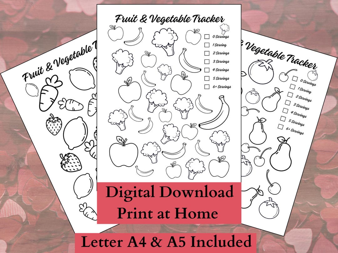Fruit and Vegetable Tracker Bundle, Printable Journal Insert Pages ...