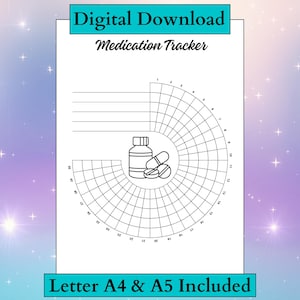Registro mensual de medicamentos, inserto de diario imprimible, descarga digital, hoja de trabajo de planificación, tamaño carta A4/A5, para imprimir en casa, 5 medicamentos diarios