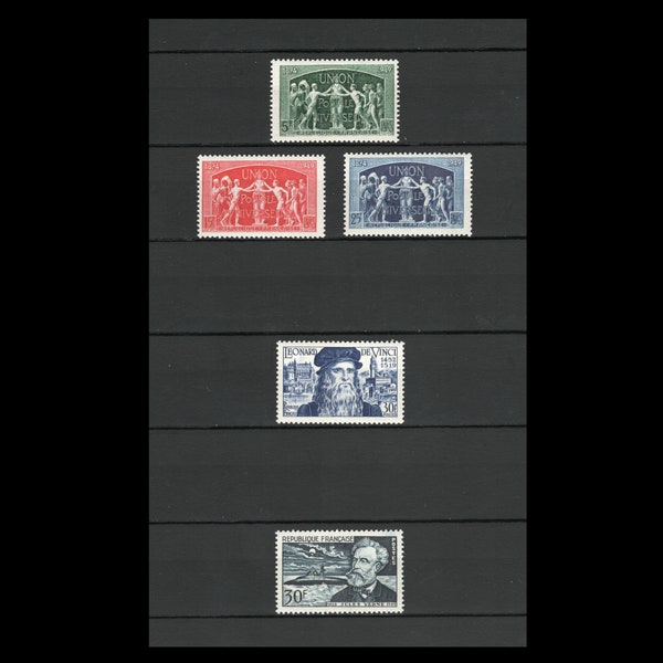 France Postage Stamps - 1949 to 1955 - 3 Issues - UPU Anniversary - Leonardo da Vinci Birth - Jules Verne - MLH - MNH