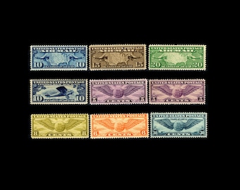 United States Airmail Stamp Series - Map and Plane / Globe and Wings - 9 Values - All Mint Never Hinged - Original Gum