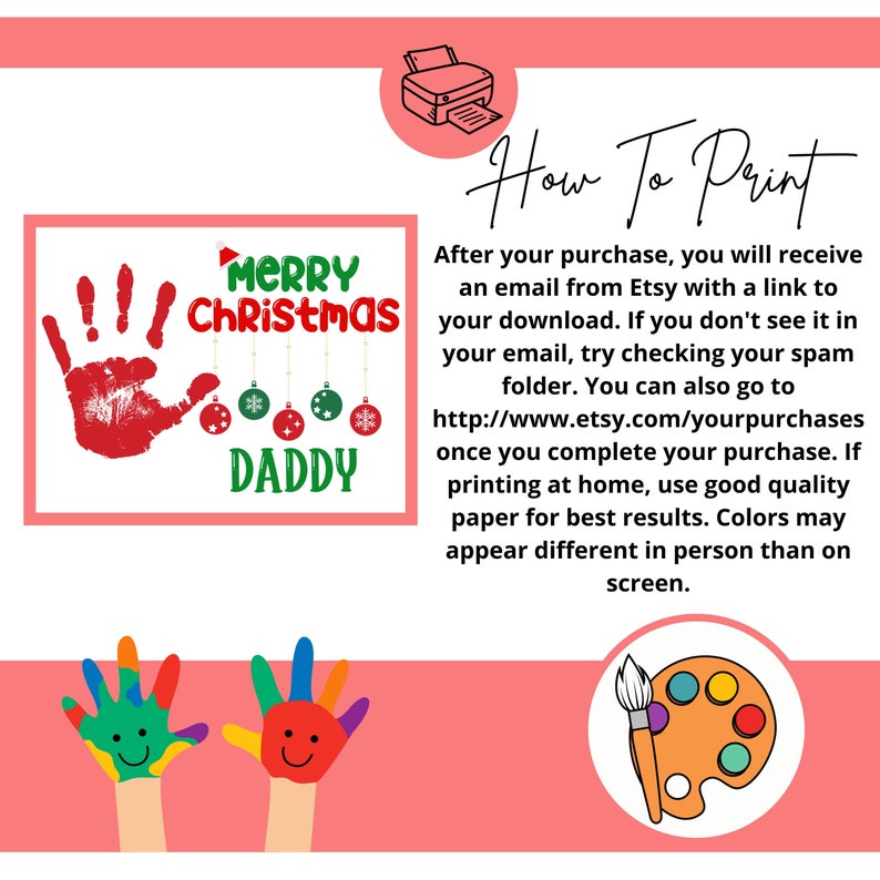 Merry Christmas to Dad/daddy, Printable Christmas Handprint Art, Child ...