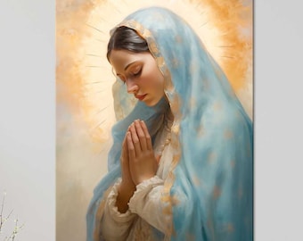 Virgin Mary artwork canvas print Bedroom decor Catholic decor Christian art Religious print Lady of guadalupe Free shipping Canvas wall art