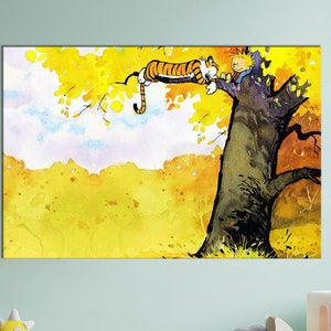 Impression garçon et tigre Décoration de chambre d'enfant Grand ensemble d'art mural Décoration de chambre d'enfants Cadeau de 1er anniversaire Art mural de dessin animé Livraison gratuite Art mural en toile