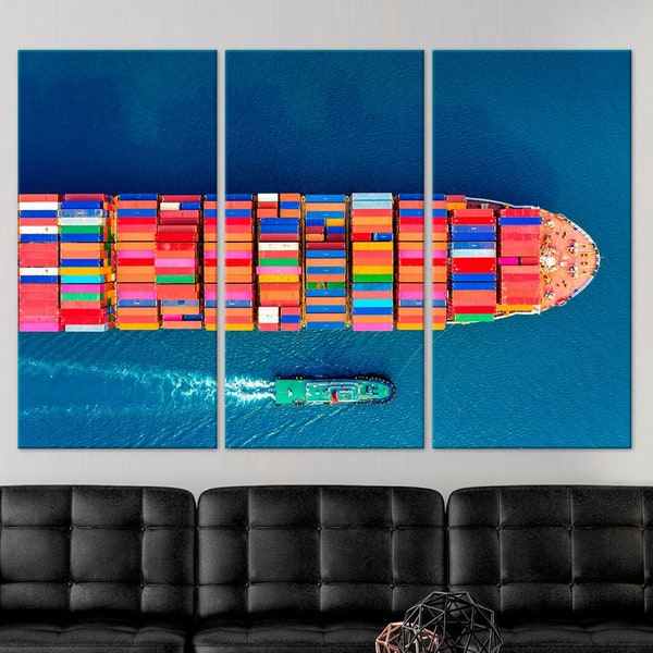 Container ship photo print Nautical room decor Extra large wall art Office decor Cargo ship picture Conference room decor Canvas wall art