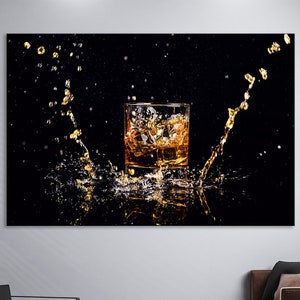 Glass of Whiskey print on canvas Extra large wall art Cocktail print Home bar decor Man cave decor Boss gift Bourbon art 60th birthday gift