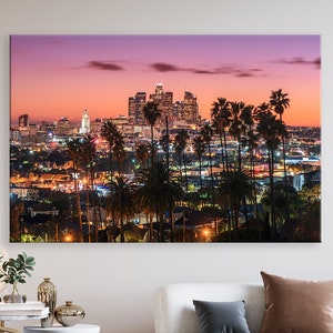 Los Angeles photo print on canvas Extra large wall art Office decor Apartment decor Cityscape print Night city skyline Free shipping