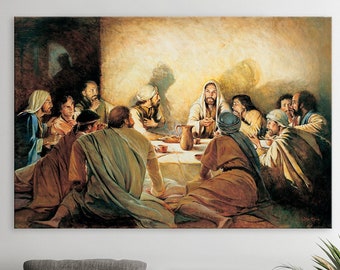 Impresión de La Última Cena, arte de pared cristiano, decoración de apartamentos, arte de pared grande, impresiones de arte católico, arte bíblico de Jesús, envío gratis, arte de pared en lienzo