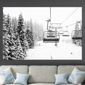 Ski lift photo Black and white wall art Apartment decor Ski house decor Snowboard art Mountain art Ski wall decor Canvas art Free shipping