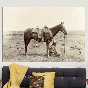 Western photography black an white print Apartment decor Horse art Cowboy print Retro wall art American cowboy Free shipping Canvas wall art
